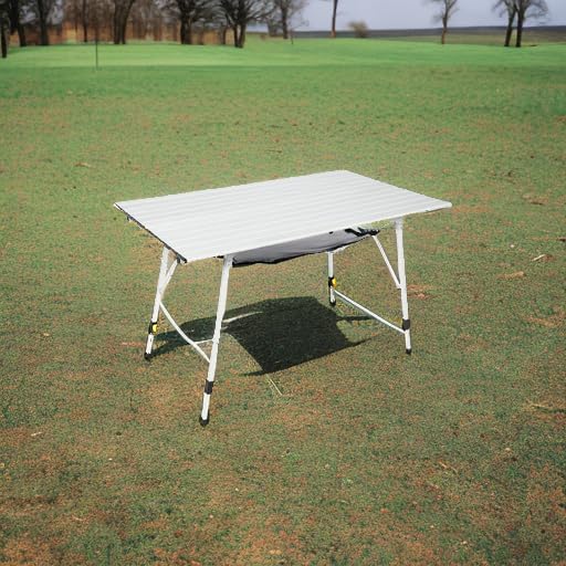 Portal Adjustable Aluminum Folding Camping Table with Carry Bag, Silver