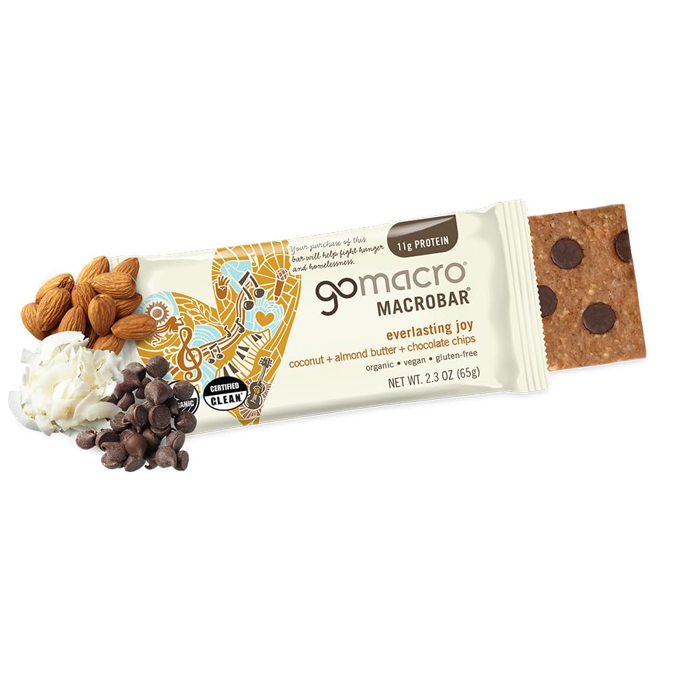 GoMacro Organic MacroBar, Coconut + Chocolate Chip + Almond Butter, 2.3 oz, 4-Bar Box, Case of 7