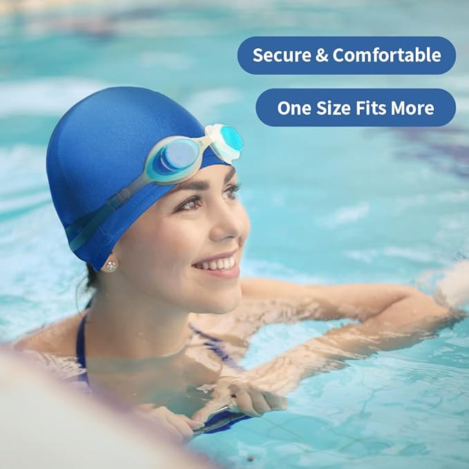 2pcs Cloth Swim Caps for Both Women & Men & Kids Fabric Durable Non-Waterproof Elastic Swimming Pool Cap Bathing Cap for Long and Short Hair