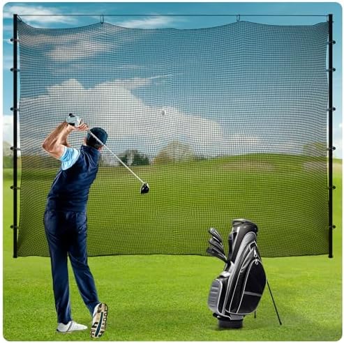 Sports Netting,Golf Practice Net Hitting Net with 33Feet Nylon Rope Also for Baseball, Hockey, Soccer, LAX and More - 10x10ft/10x15ft/10x20ft/10x25ft/10x30ft/10x40ft/10x50ft