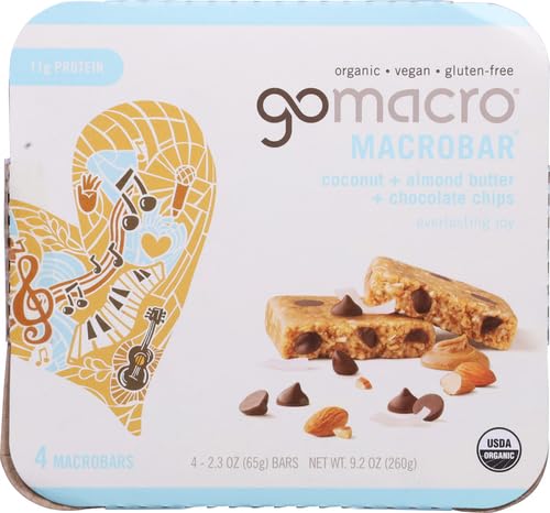 GoMacro Organic MacroBar, Coconut + Chocolate Chip + Almond Butter, 2.3 oz, 4-Bar Box, Case of 7