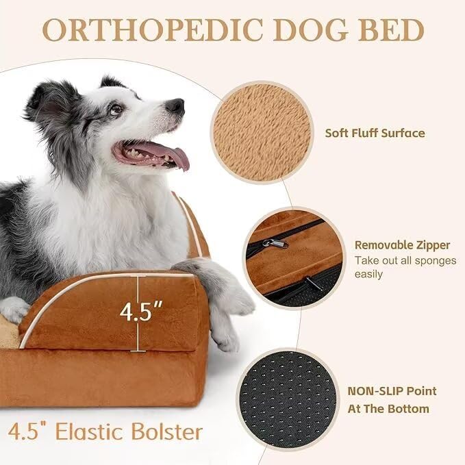 Comfort Expression Large Dog Beds Orthopedic Foam, Waterproof Dog Beds for Large Sized Dogs, Comfy Washable Pet Bed Sofa with Removable Cover & Non-Slip Bottom(Caramel)