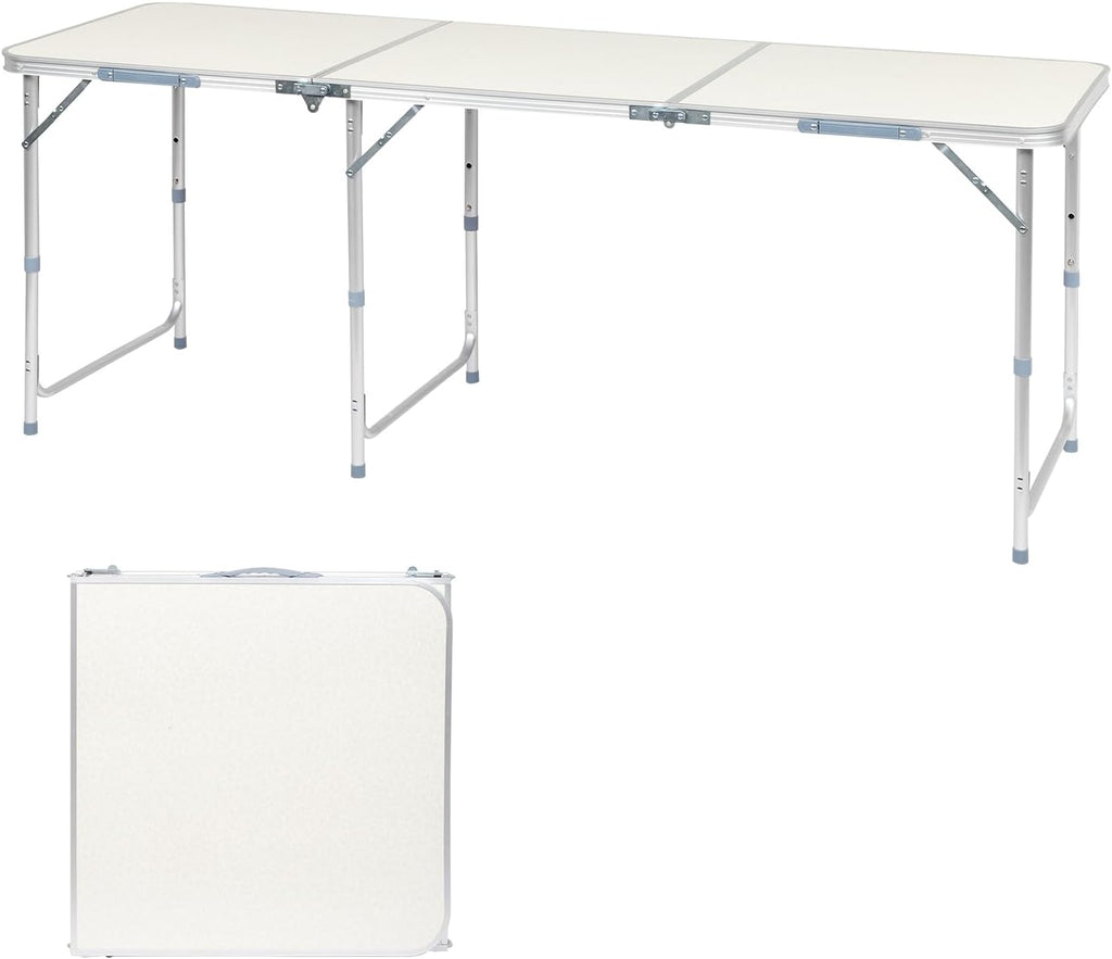 Outvita 6ft Portable Folding Camping Table, Outdoor Waterproof Adjustable Height Table, Aluminum Lightweight Suitcase Foldable Table for Picnic BBQ Beach Dining