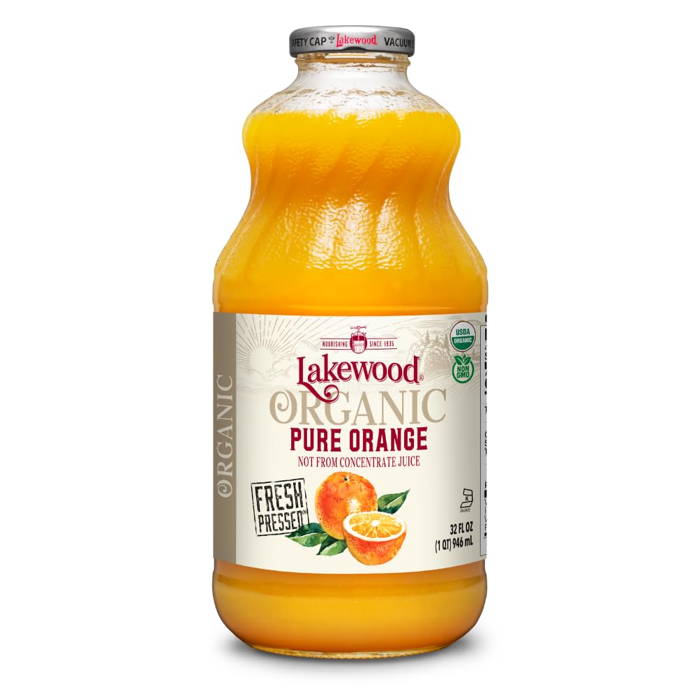 Lakewood Organic Pure Orange Juice (32 Fl Oz, Pack of 6) - Fresh Squeezed Taste