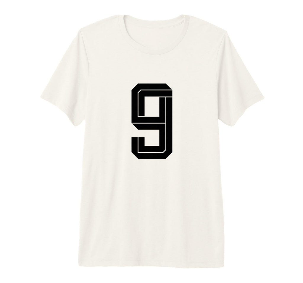 9 White Number 9 Sports Fan Soccer T-Shirt - Fun Novelty Design Men Women