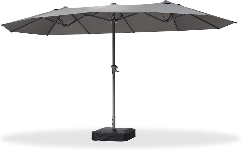PURPLE LEAF 14ft Patio Market Umbrella Outdoor Double-Sided Umbrella with Base and Crank Rectangle Table Umbrella for Pool Deck Garden, Grey