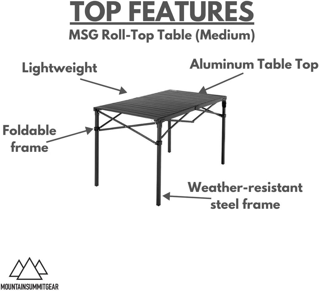 Heavy-Duty Roll-Top Table for Camping - Portable Aluminum-Top Folding Table with Steel Frame by Caddis Sports (Medium)