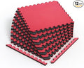 Norsk Reversible Gym Exercise Mats 3/4" Thick EVA Interlocking Foam Tiles, Perfect Gym Flooring for Home Gym, 4 Tiles & 8 Trim Pieces, 16 Sq. Ft. 24"x24", Red/Black