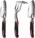 ESOW Garden Tool Set with Non-Slip Rubber Handle, 3 Piece Cast-Aluminum Heavy Duty Gardening Kit Includes Hand Trowel, Transplant Trowel and Cultivator Hand Rake, Red
