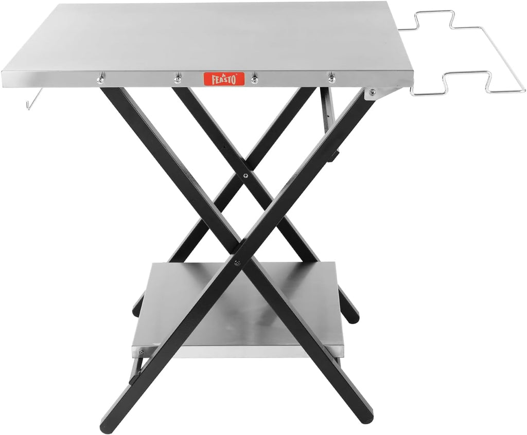 Outdoor Grill Table, Foldable Pizza Oven Stand & Blackstone Griddle Stand with Garage Rack & Tissue Holder, Folding Outdoor Prep Table for Gathering and Party, 30" x 24", Stainless Steel