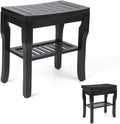 StrongTek Bamboo Shower Bench Seat with Cushion, Shower Stool with Storage Shelf, Lightweight, Non-Slip, Quick-Drain Design, 350 lbs Capacity, Ideal for Bathroom, Spa, Sauna, Living Room