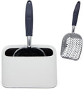 Heavy-Duty Metal Cat Litter Scoop with Holder, Aluminum Cats Litter Scooper Captures All Clumps, Kitty Metal Scooper and Holder (White)