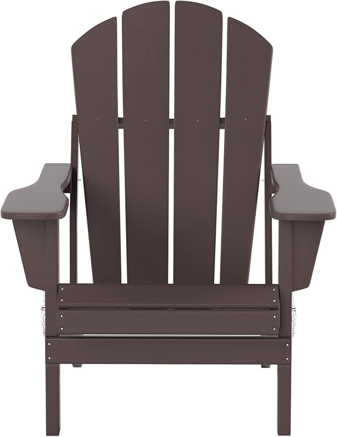 WO Home Furniture Adirondack Chairs Table Set of 3 PCS Outdoor Folding Chairs Coffee Table Weather/UV Resistant for Lawn, Garden, Bon Fire, Balcony (Dark Brown)