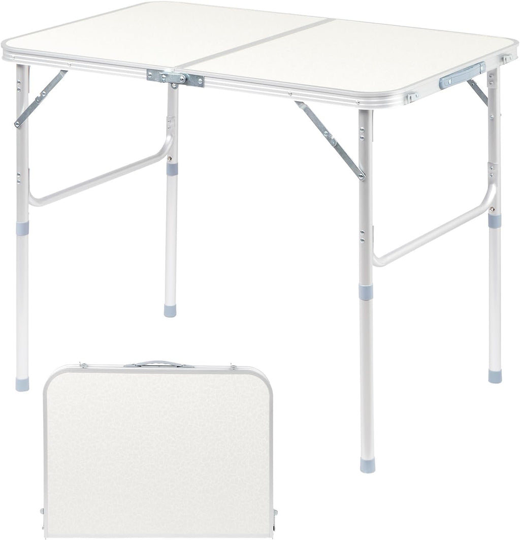 VINGLI 3FT Small Camping Folding Table Adjustable Height Aluminum Folding Table for Picnic Party BBQ, Plastic RV Suitcase Table Portable Lightweight Fold Up Utility Outdoor Tables