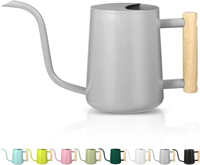 Watering Can Indoor Plants, 35oz Small Watering Can Indoor Stainless Steel Metal Watering Can Modern Decorative Watering Pot with Long Spout for Indoor House Plant Bonsai Garden Flowers (Gray)