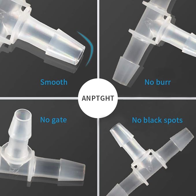1/2" Tee Fitting Equal Barb 3 Way Hose Barb Fitting，Splicer Joint Mender Adapter Union Fitting for Fuel Gas Liquid Air (Pack of 5)