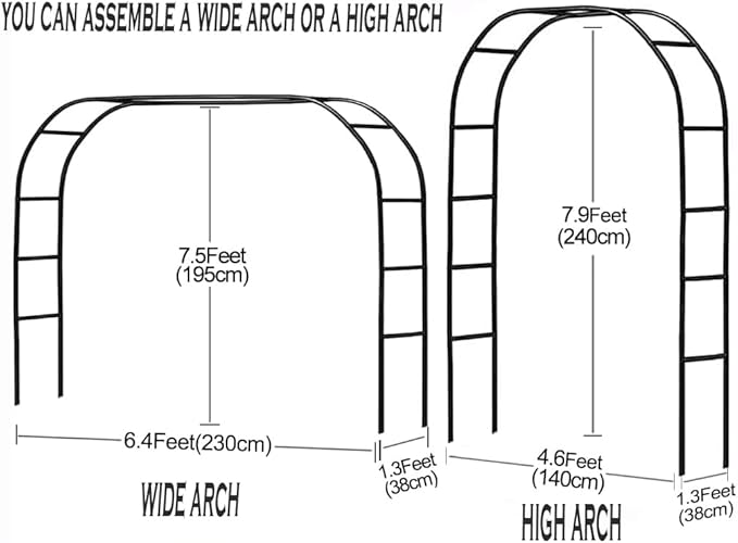 Adorox 7.8ft Garden Arch Trellis for Climbing Plants, Metal Arch Frame, Pumpkin Archway Outdoor Garden Arbors and Arches for Halloween Christmas Birthday Party Baby Shower Decoration(Black)