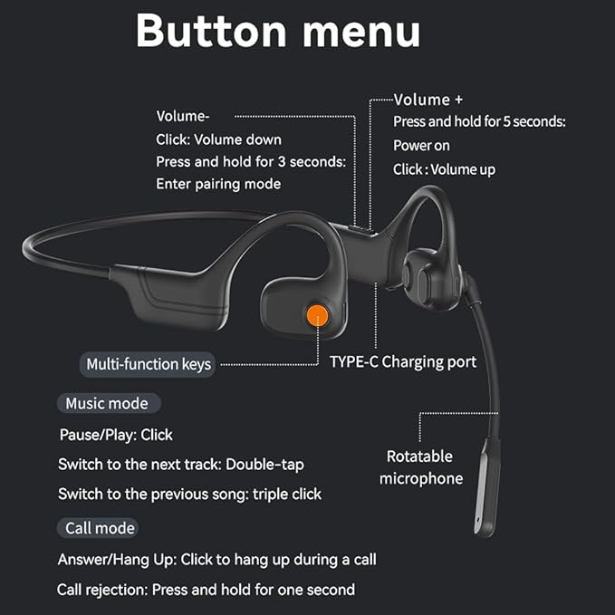 IHAO Open Ear Air Conduction Bluetooth Headphone Dual Mic Rotatable Boom Mic Active Noise Cancellation IPX5 Waterproof Bluetooth 5.4 Pain-Free Design for Sports Work Outdoor Activities-DG09 White
