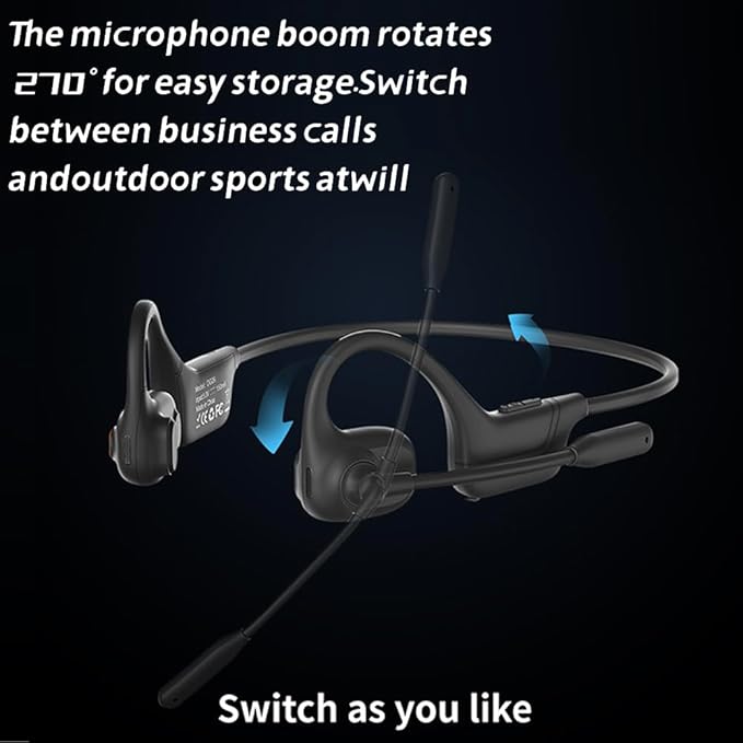 IHAO Open Ear Air Conduction Bluetooth Headphone Dual Mic Rotatable Boom Mic Active Noise Cancellation IPX5 Waterproof Bluetooth 5.4 Pain-Free Design for Sports Work Outdoor Activities-DG09 White
