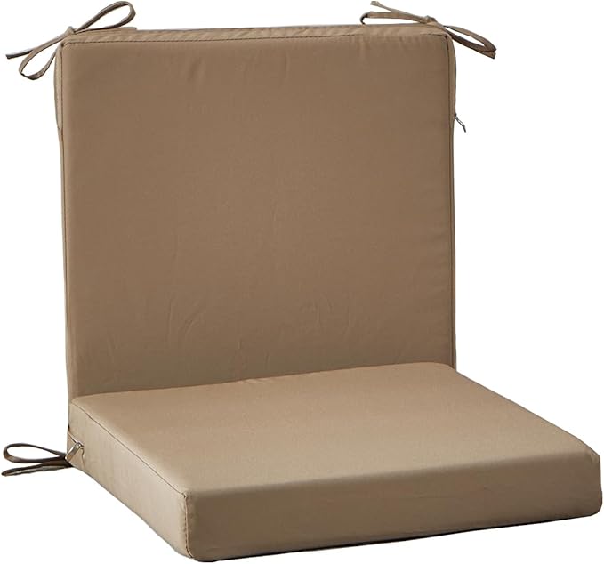 18.5 x 16 Inch Outdoor Chair Cushions for Patio Furniture, UV Resistant Non Slip Waterproof Replacement Patio Seat Cushion with Ties Set of 2, Khaki