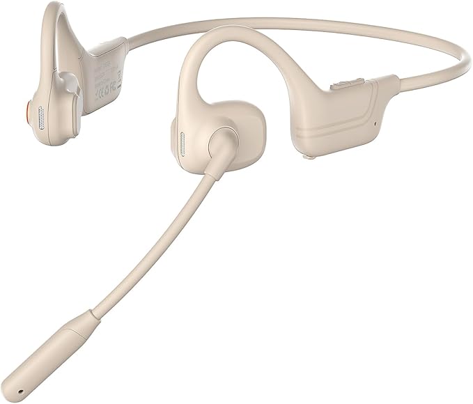 IHAO Open Ear Air Conduction Bluetooth Headphone Dual Mic Rotatable Boom Mic Active Noise Cancellation IPX5 Waterproof Bluetooth 5.4 Pain-Free Design for Sports Work Outdoor Activities-DG09 White