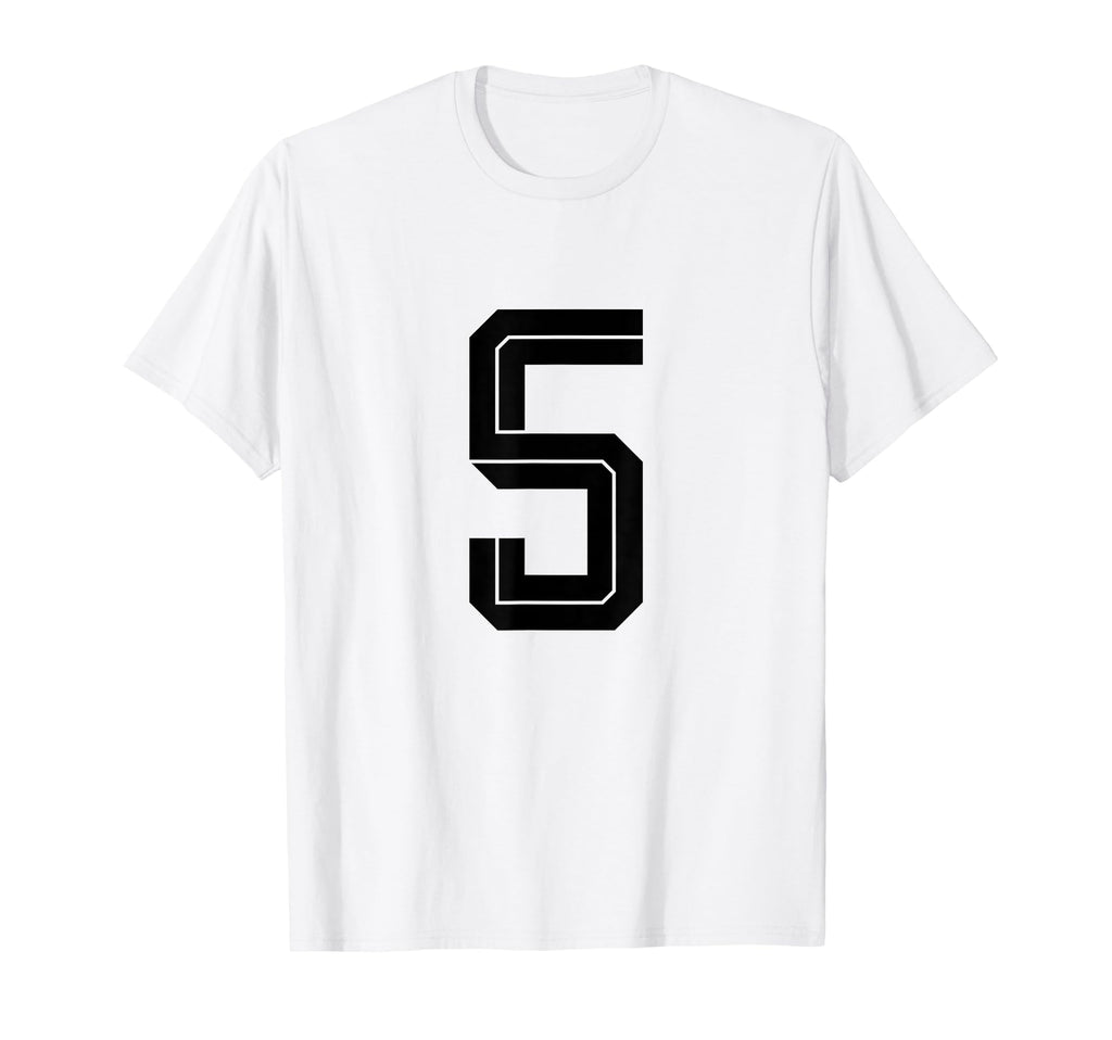 5 White Number 5 Sports Fan Soccer T-Shirt - Trendy Graphic Unisex