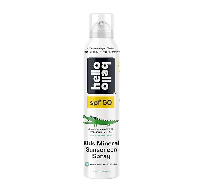 Hello Bello SPF 50 Kids Mineral Sunscreen Spray, Hypoallergenic Broad Spectrum UVA and UVB Protection, Reef Friendly and Water Resistant, 5 oz