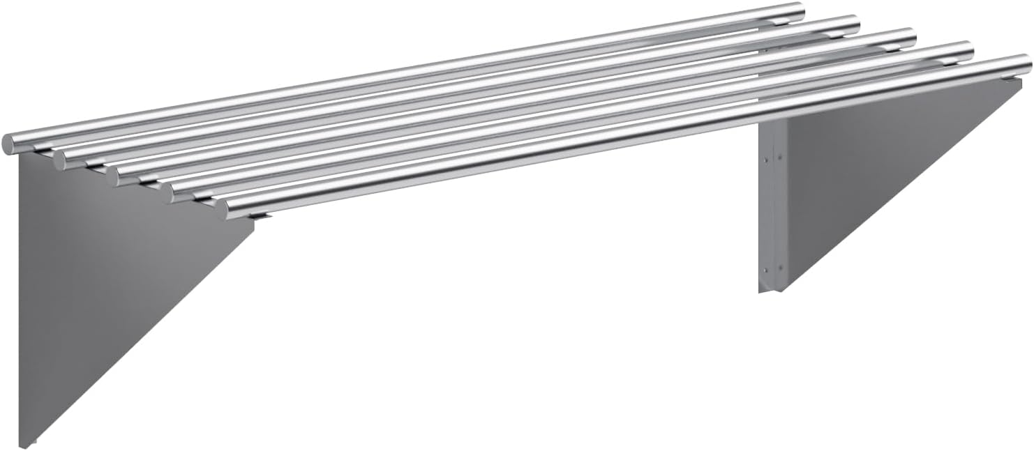 AmGood 18 in. x 48 in. NSF Stainless Steel Tubular Wall Shelf | Heavy-Duty Metal Shelving for Appliances & Equipment | Ideal for Kitchen, Restaurant, Garage, Laundry, Utility Room