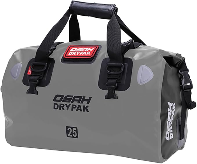 Waterproof Duffel& Luggage Bag - Motorcycle Dry Bag Tail Saddle Bags with Roll Top Closure,Large Storage Space,for Camping, Kayaking, Fishing & Traveling(Grey, 25L)