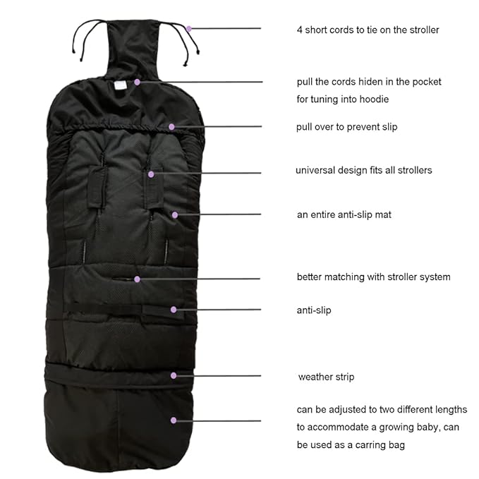 funlife Universal Stroller Bunting Bag for 0-5T with Length Extension,Ultra Soft Waterproof Outdoor Sleeping Bag with Hoodie,Warm Winter Stroller Blanket for Infant Toddler