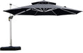 PURPLE LEAF 12 Feet Double Top Round Deluxe Patio Umbrella Offset Hanging Umbrella Outdoor Market Umbrella Garden Umbrella, Grey