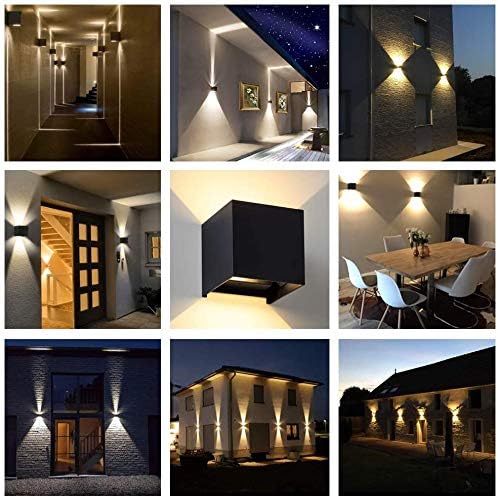 LANFU LED Aluminum Waterproof Outdoor Wall Sconce, 100-277V 3000K Outdoor Cube Square Wall Light Warm Light 2 LEDs Black 6W Outside Wall Lights for House Patio