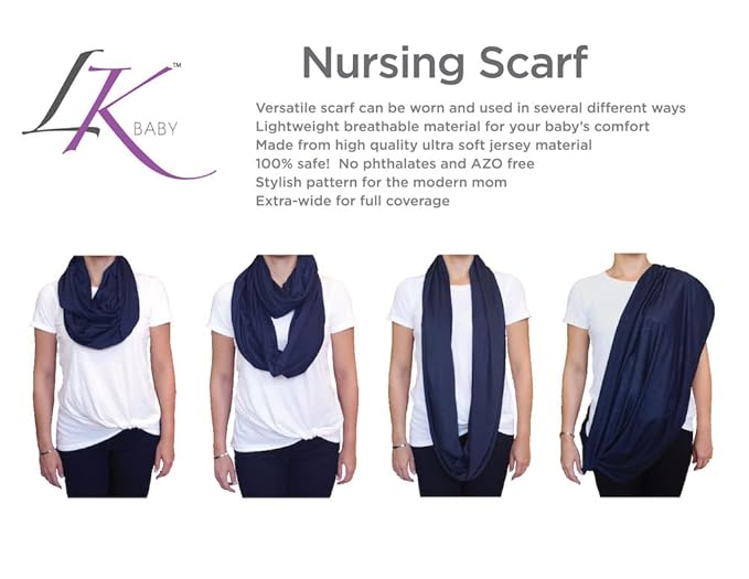 LK Baby Infinity Nursing Scarf Breastfeeding Cover Ultra Soft Premium Jersey Polyester (2pk black/navy)