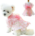 Pink Dog Dress for Small Dog Girl Spring Puppy Clothes with Bow Puff Sleeves Cat Outfit Doggy Princess with Leash Ring Doggies Harness Dress Summer Pet Apparel (Pink, X-Small)