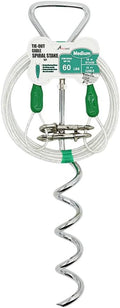 Petest 16 Inch Spiral Stake with 15ft Reflective Tie-Out Cable for Medium Dogs Up to 60 Pounds DarkGreen & Silver