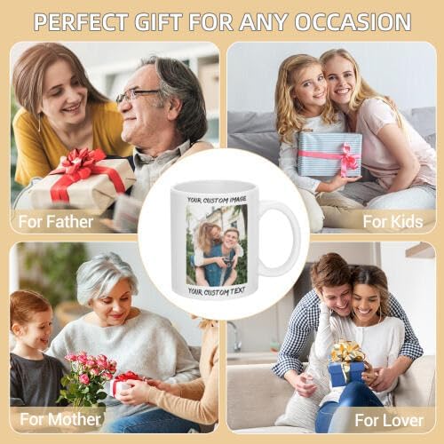Personalized Coffee Cup with Photo, Logo or Text - Custom Both Sides Printed Mug for Him & Her - Unique Customized Gifts with Names - White/Yellow