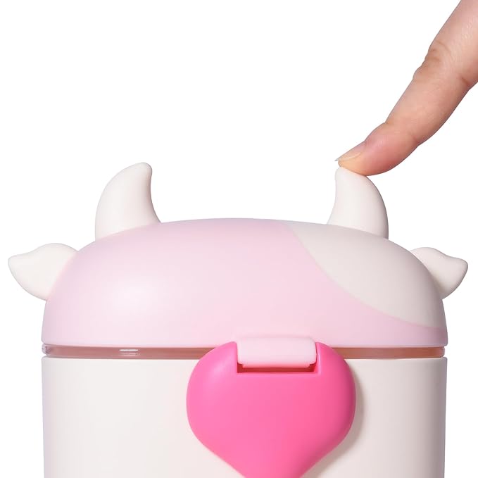 Bebamour Baby Formula Dispenser On The Go, Formula Container to Go, Formula Holder for Travel, Candy Fruit Snack Storage Container with Scoop and Leveller (Light Pink Cow)