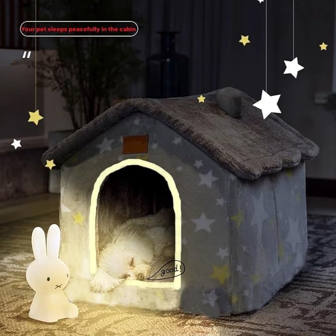 Scnbom Dog House Indoor Puppy Cave Cat Nest Kennel Pet Bed Portable Memory Sponge Foldable Houses with Cushion (Grey, XL:Size fits 18kg/40lbs (Pets))