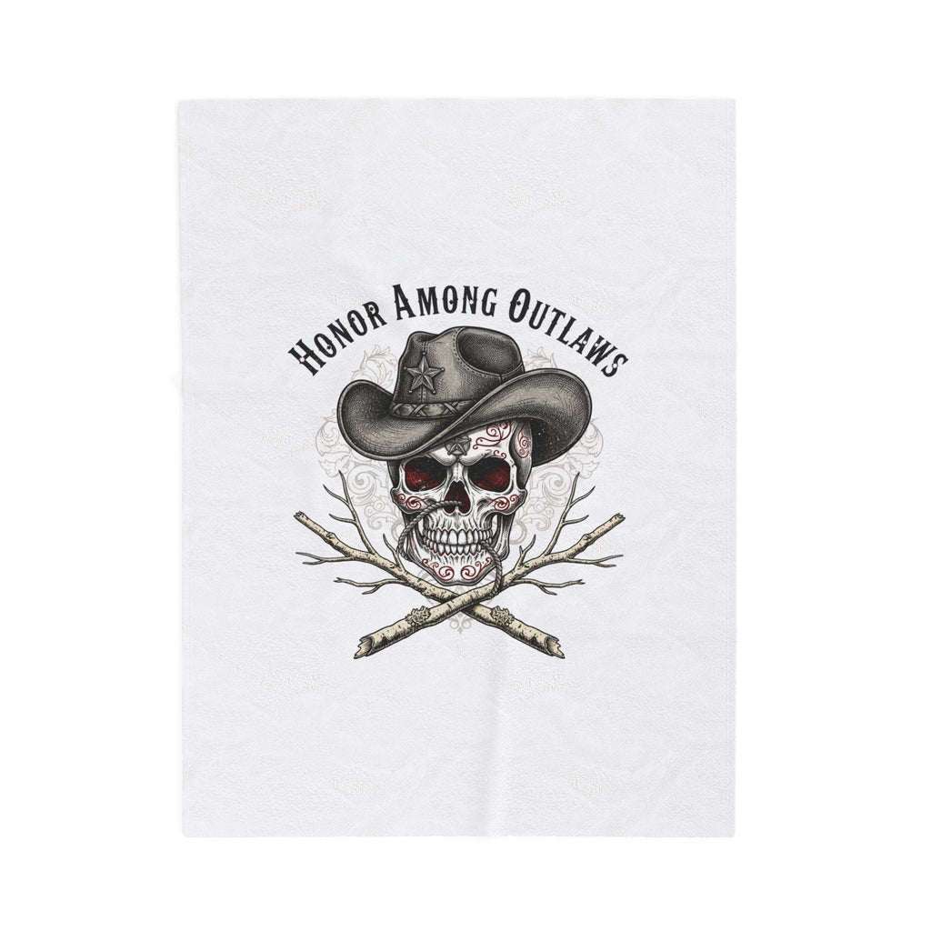 Western Skull Illustration Velveteen Plush Blanket | Western-Gothic, gothic Americana