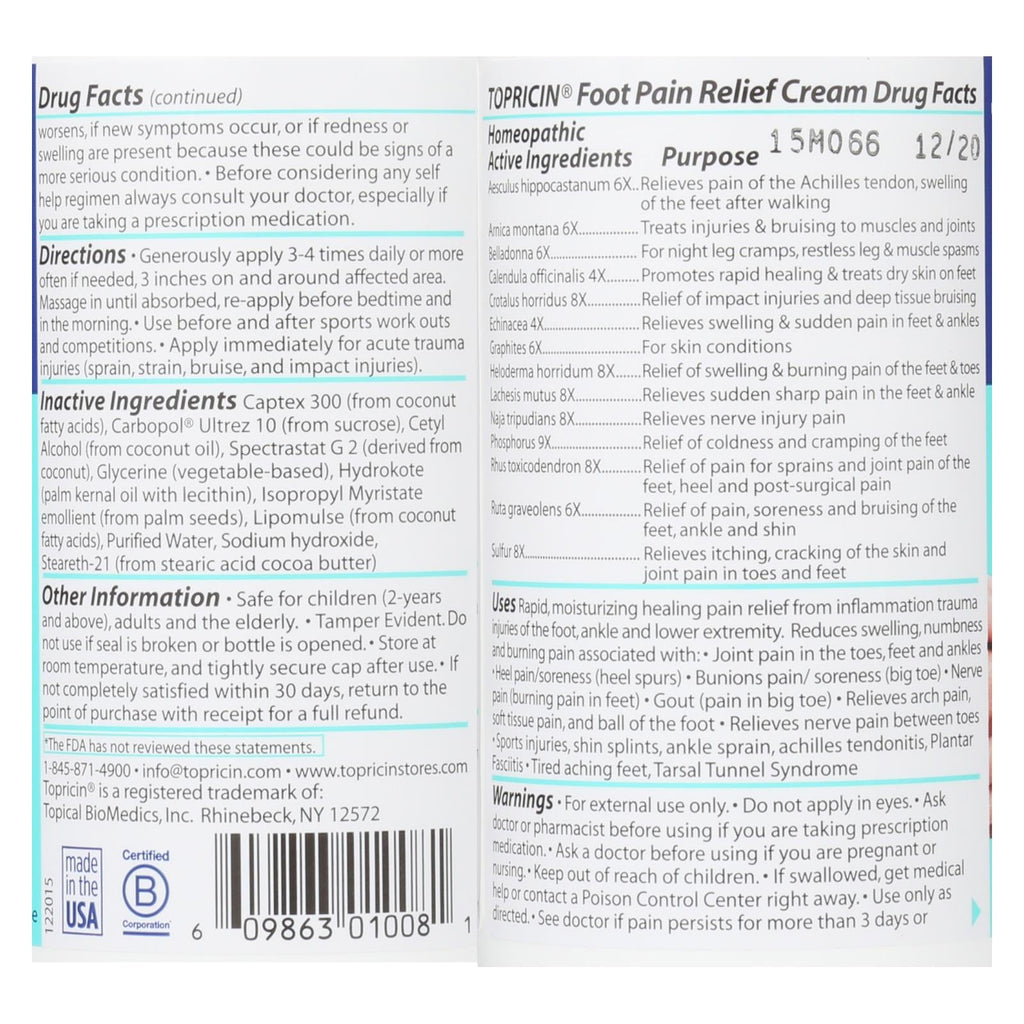 Topricin Foot Therapy Cream, 8 Oz.