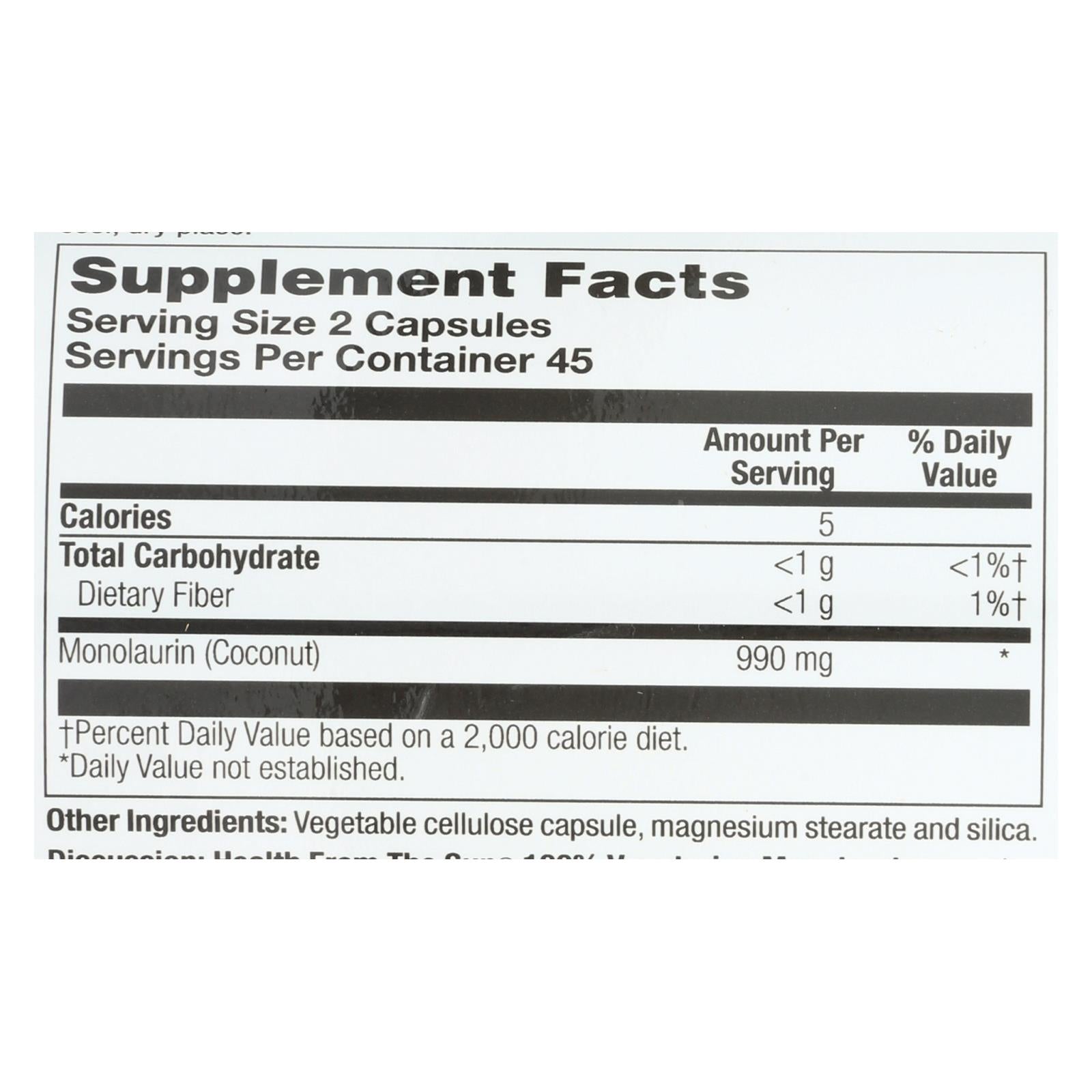 Health From The Sun Monolaurin - 90 Vegetarian Capsules