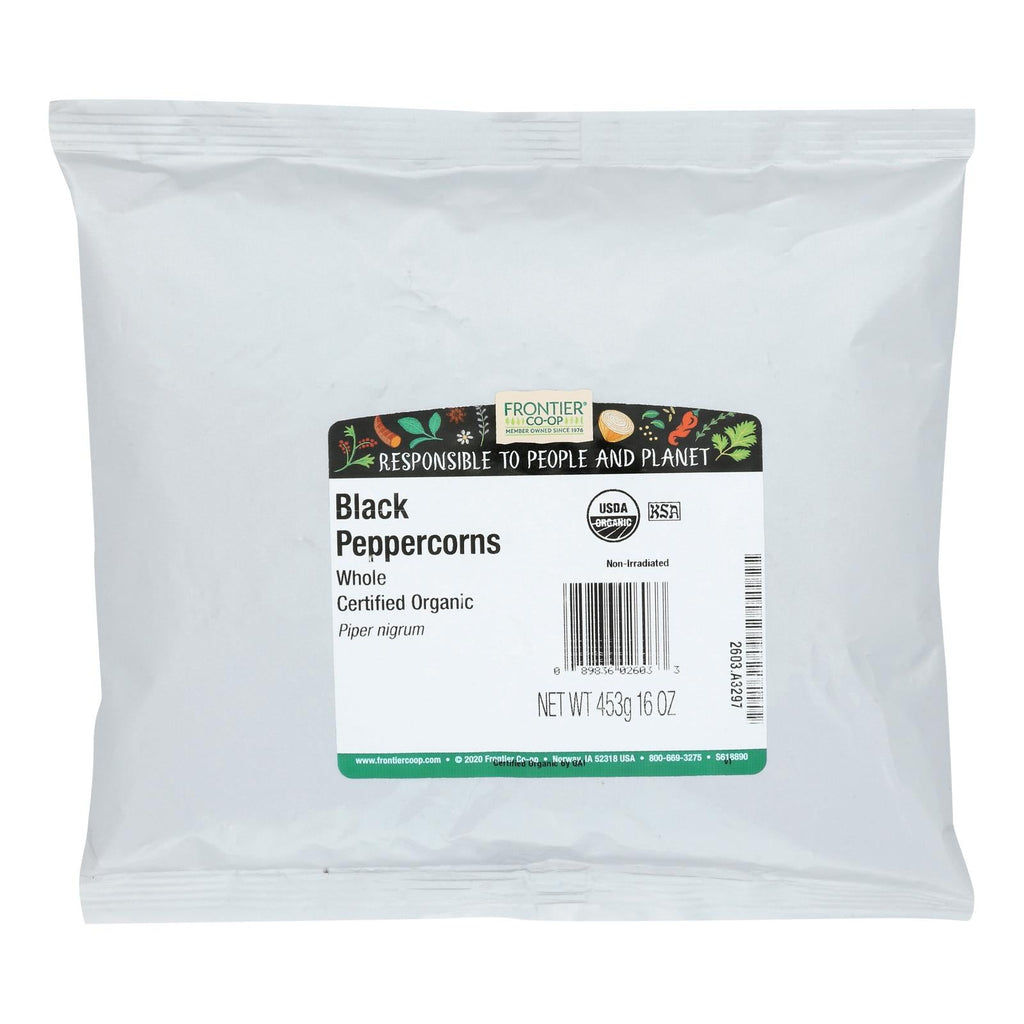 Frontier Herb Organic Whole Black Peppercorns: 1lb Pack
