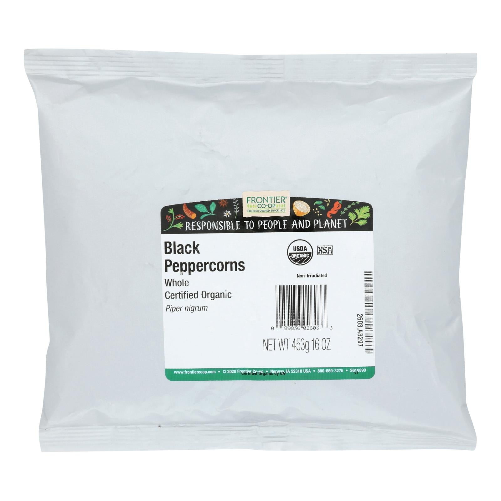 Frontier Herb Organic Whole Black Peppercorns: 1lb Pack