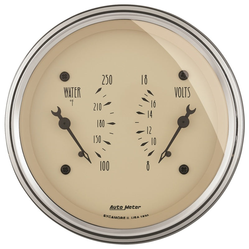 AutoMeter Gauge Dual Wtmp & Volt 3-3/8in. 250 Deg. F & 18V Elec Antq Beige 1830