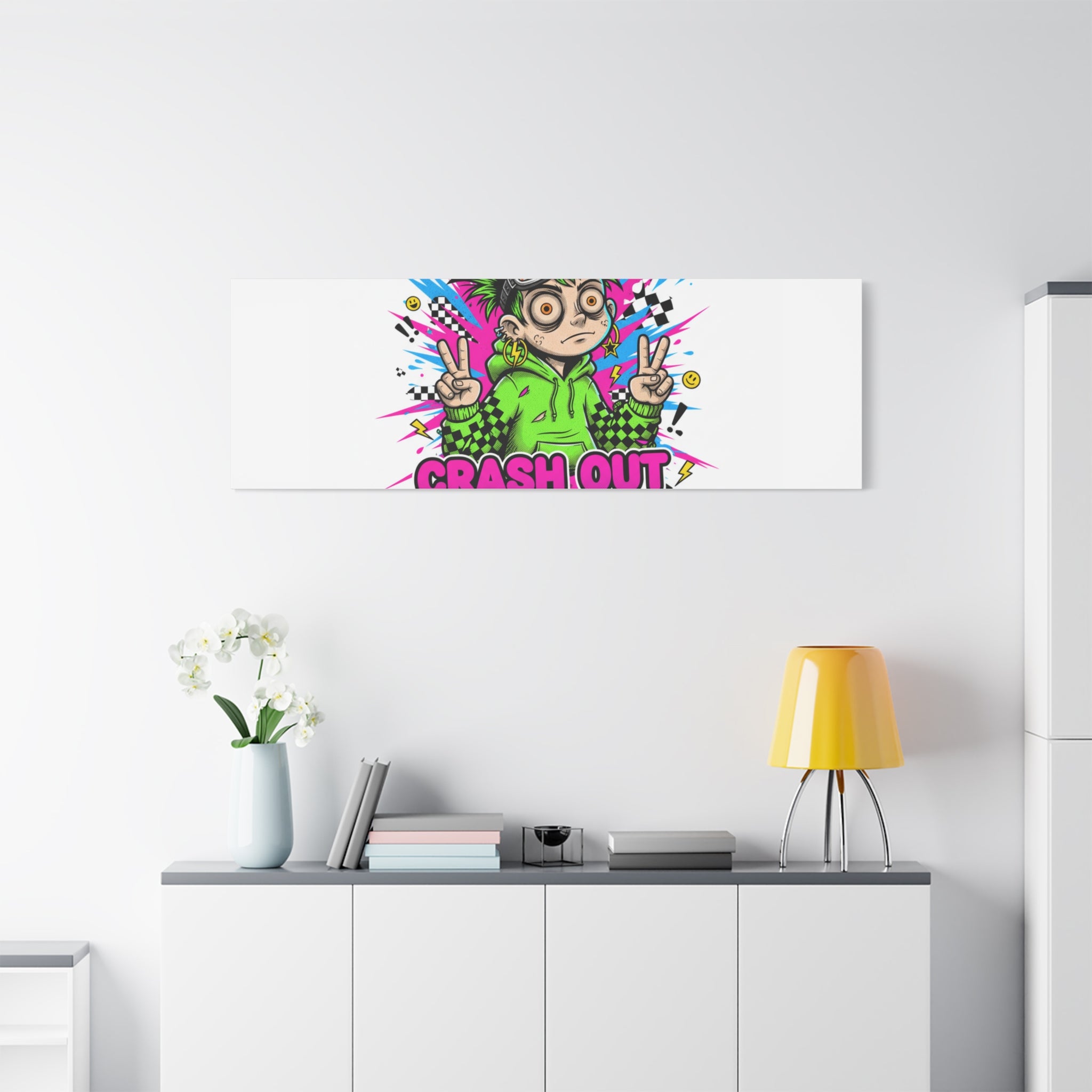 Crash Out With a Smile Canvas Print | Neon Skate Graffiti, Meme Meltdown Art