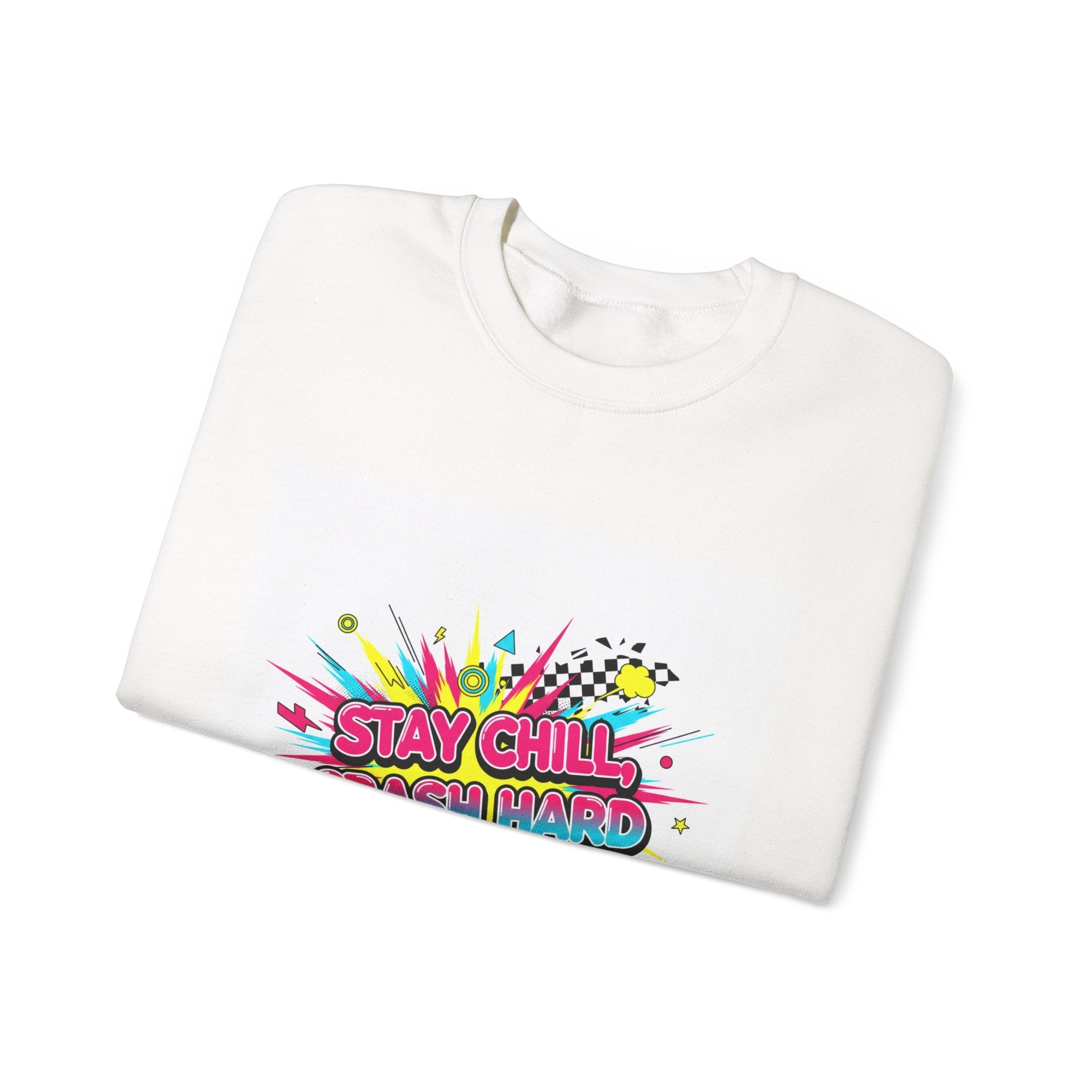 Stay Chill Crash Out Crewneck Sweatshirt | neon graffiti meltdown design