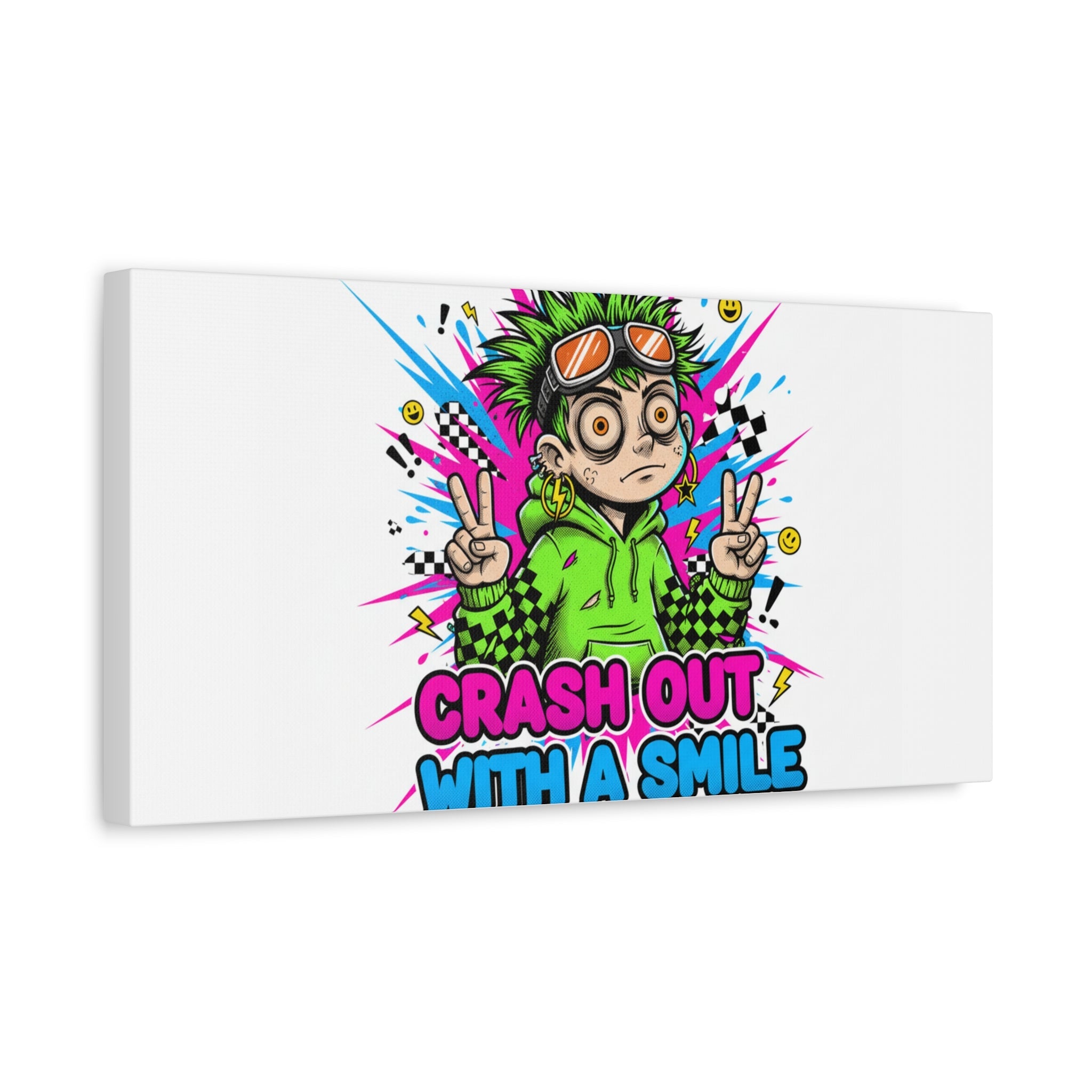 Crash Out With a Smile Canvas Print | Neon Skate Graffiti, Meme Meltdown Art