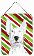 Bull Terrier Candy Cane Christmas Wall or Door Hanging Prints Aluminum Metal Sign Kitchen Wall Bar Bathroom Plaque Home Decor Front Door Plaque, 12x16, Multicolor