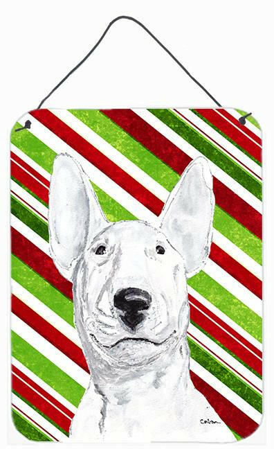 Bull Terrier Candy Cane Christmas Wall or Door Hanging Prints Aluminum Metal Sign Kitchen Wall Bar Bathroom Plaque Home Decor Front Door Plaque, 12x16, Multicolor