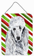 White Standard Poodle Candy Cane Christmas Wall or Door Hanging Prints Aluminum Metal Sign Kitchen Wall Bar Bathroom Plaque Home Decor Front Door Plaque, 12x16, Multicolor